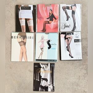 Lot Of 7 Thigh High Stockings Women M/L Assorted Colors Lace Top Italy Paris New